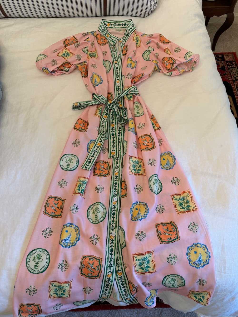 Pink Printed Tie-Waist Maxi Dress